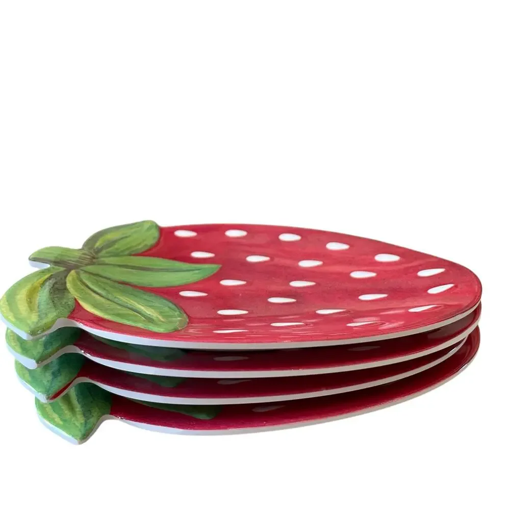 C&C California Strawberry Shaped Melamine Snack Plates 5x7 Set of 4 NEW
